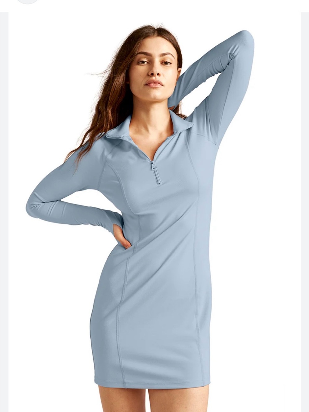 Beyond Yoga Light Blue Long Sleeve Zip Dress Westside